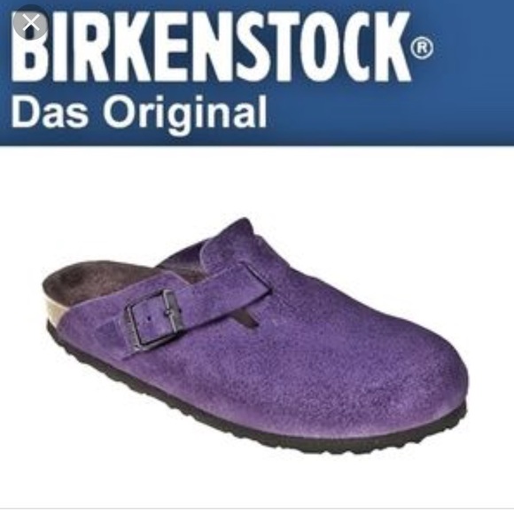purple birkenstock clogs